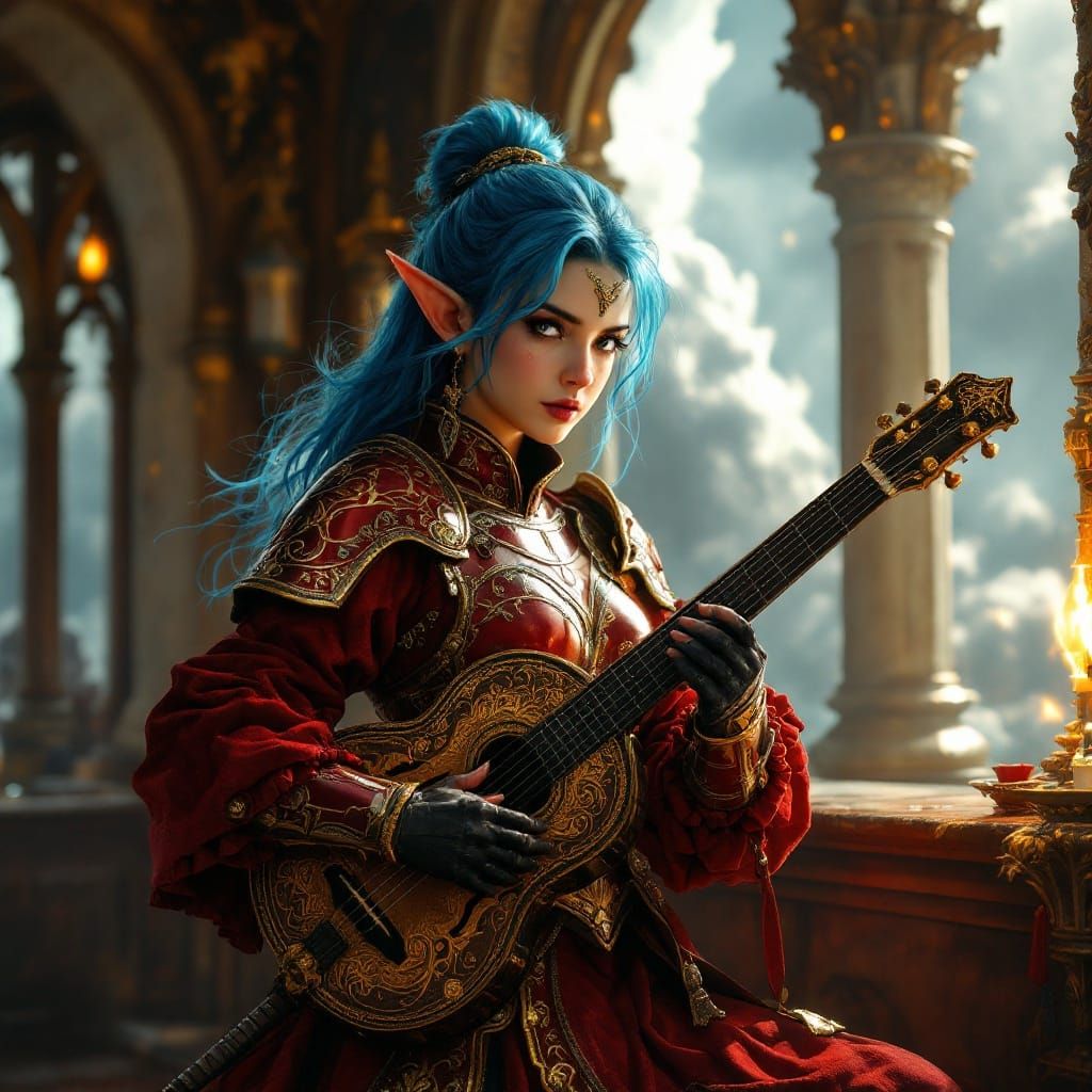 Elegant Female Halfling Warrior in Rococo-Inspired Armor