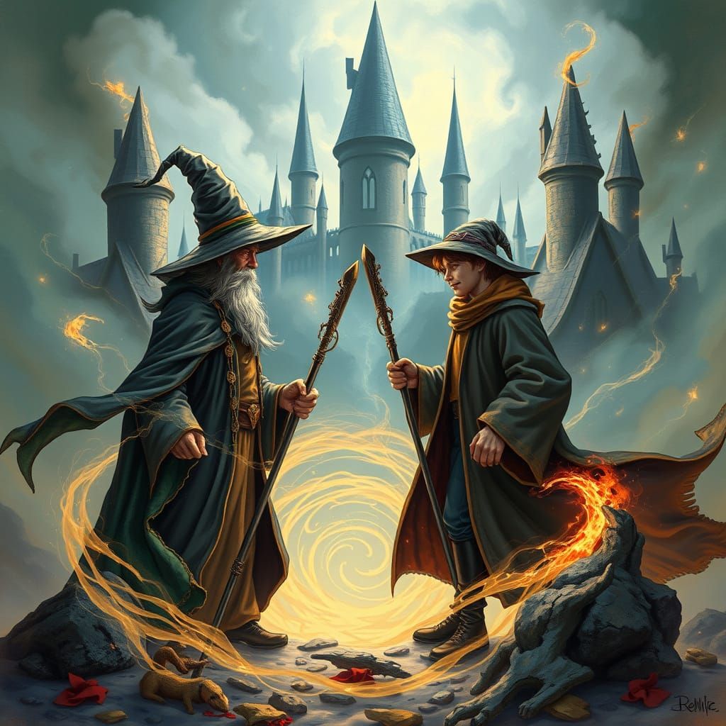 Mystical Duel Between Wizards from Two Worlds