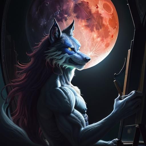 Hyperrealistic full moon & Hyperdetailed werewolf.