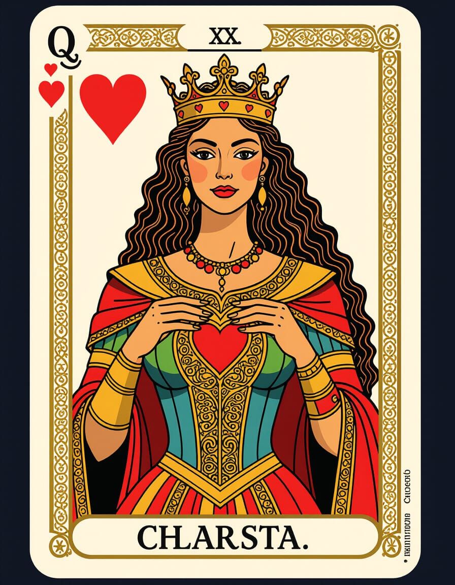 Queen of Hearts Tarot Card in Fantasy Art Style