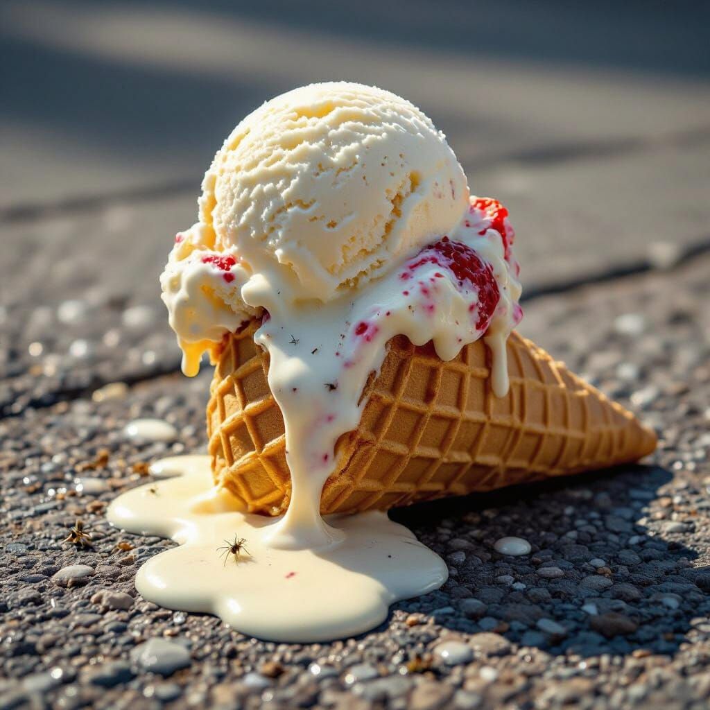 Melting Ice Cream Cone: Hyperrealistic Summer Still Life