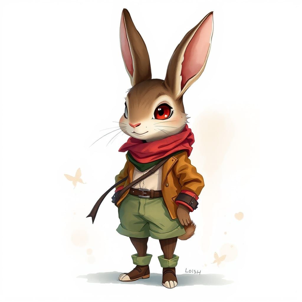 Whimsical Rabbit-Like Creature in Vibrant Earthy Tones
