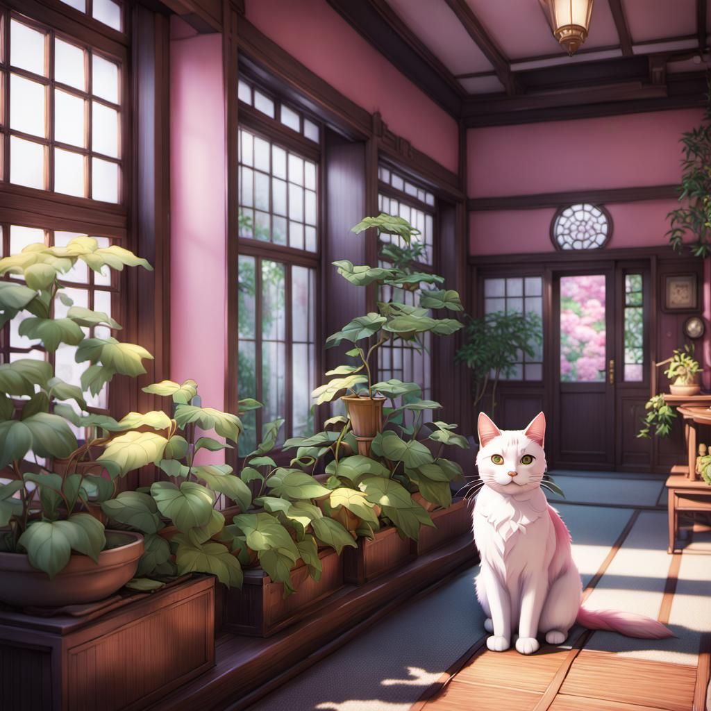 Anime Cat Girl Maid in Japanese Townhouse
