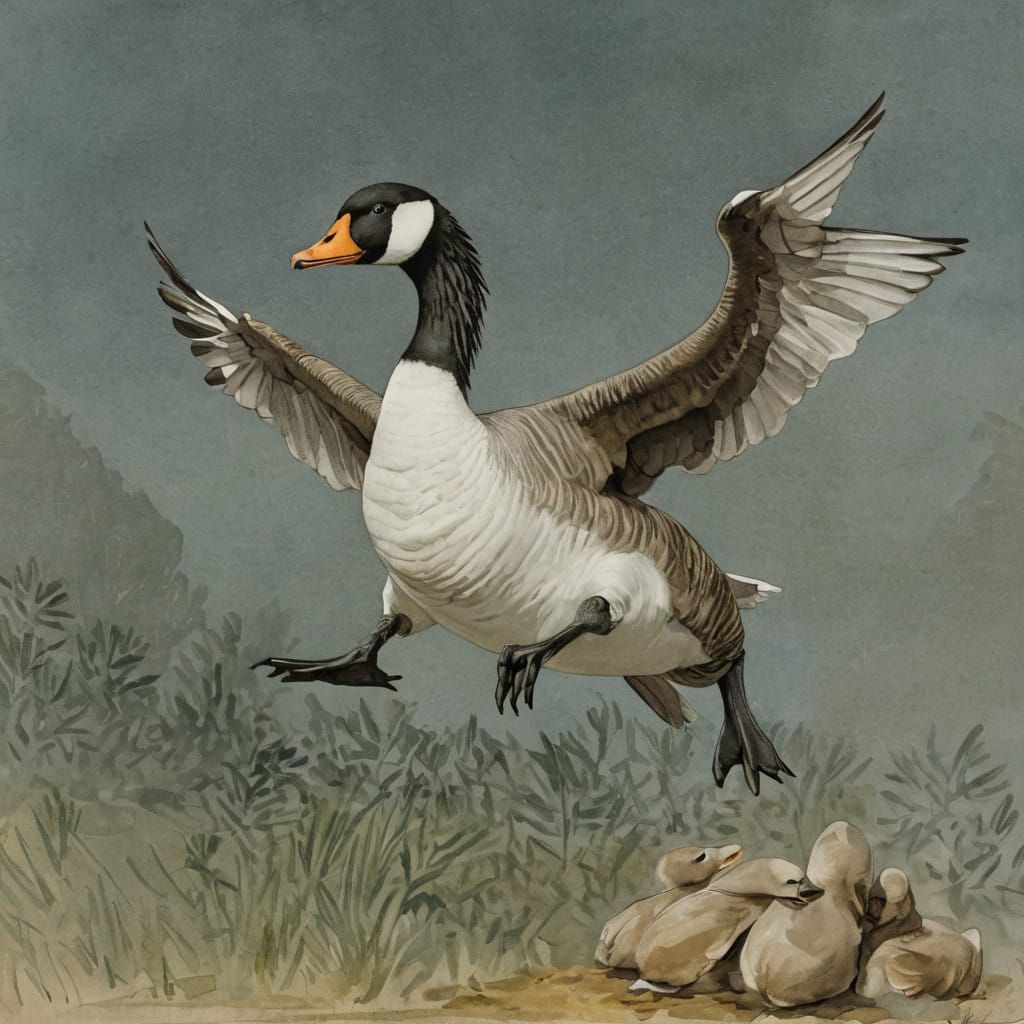 Six Geese Laying in Victorian Christmas Scene