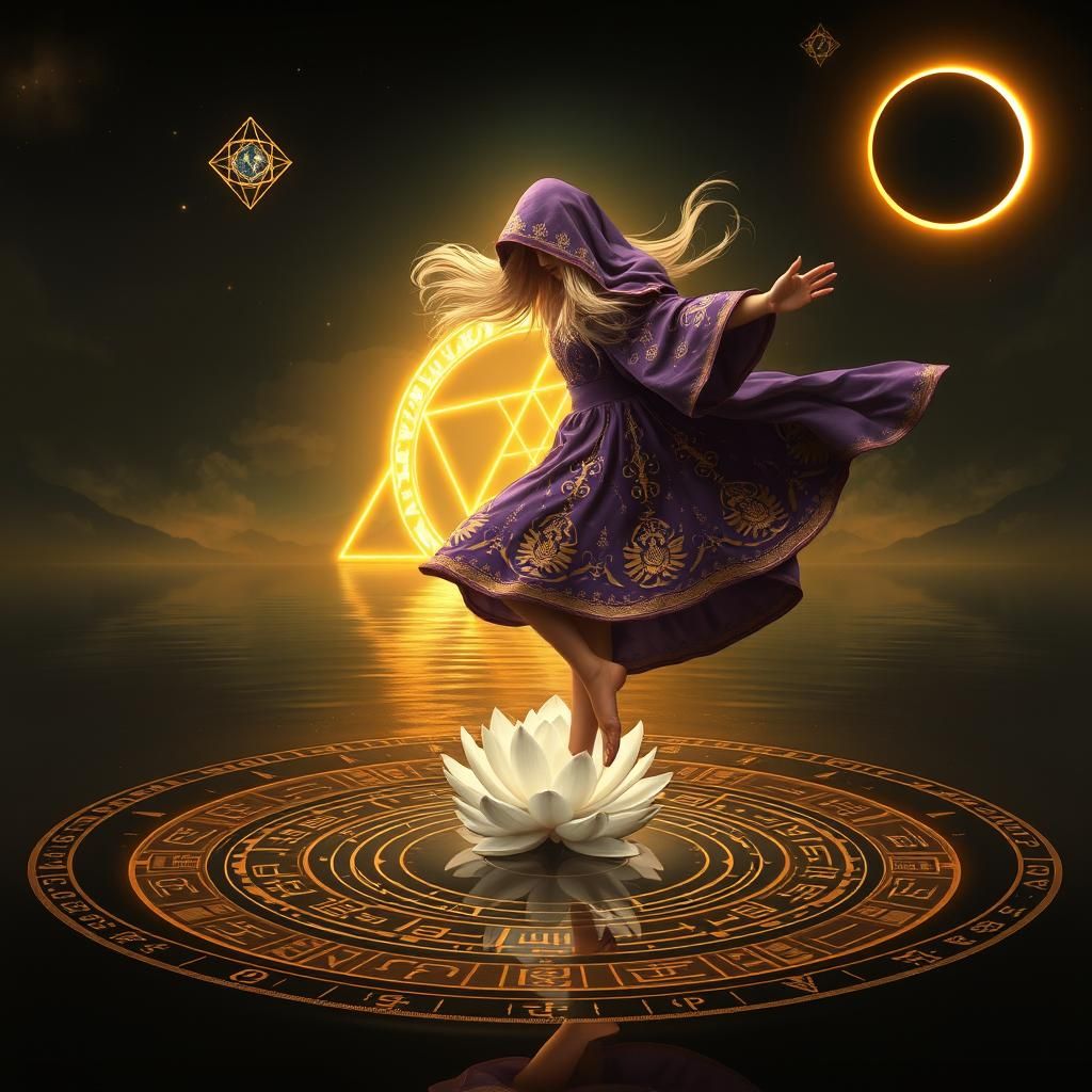 Whimsical Mage Dancing with Alchemy Symbols