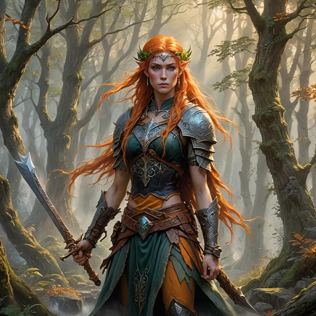 Orange Haired Wood Elf Barbarian in Ethereal Mist