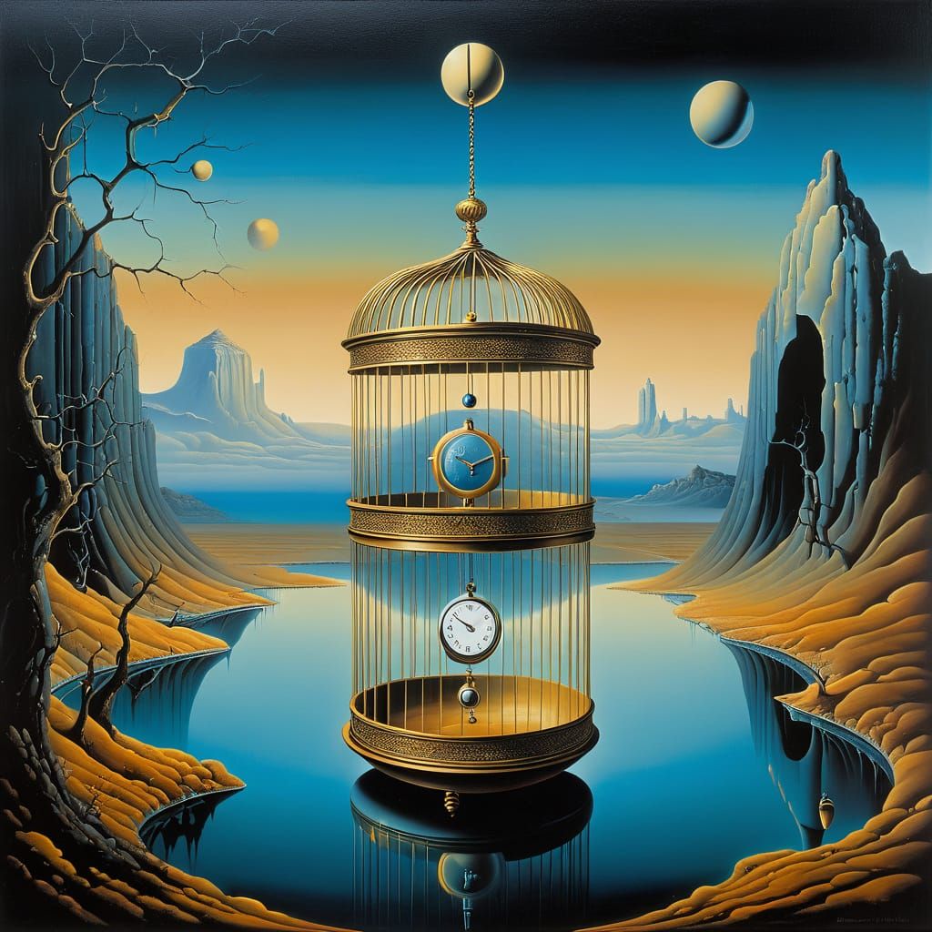 Surreal Floating Cage in Ethereal Dreamscape