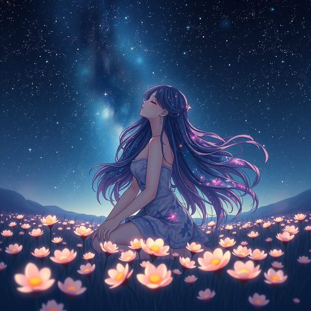 Galaxy Goddess in Ethereal Anime Style