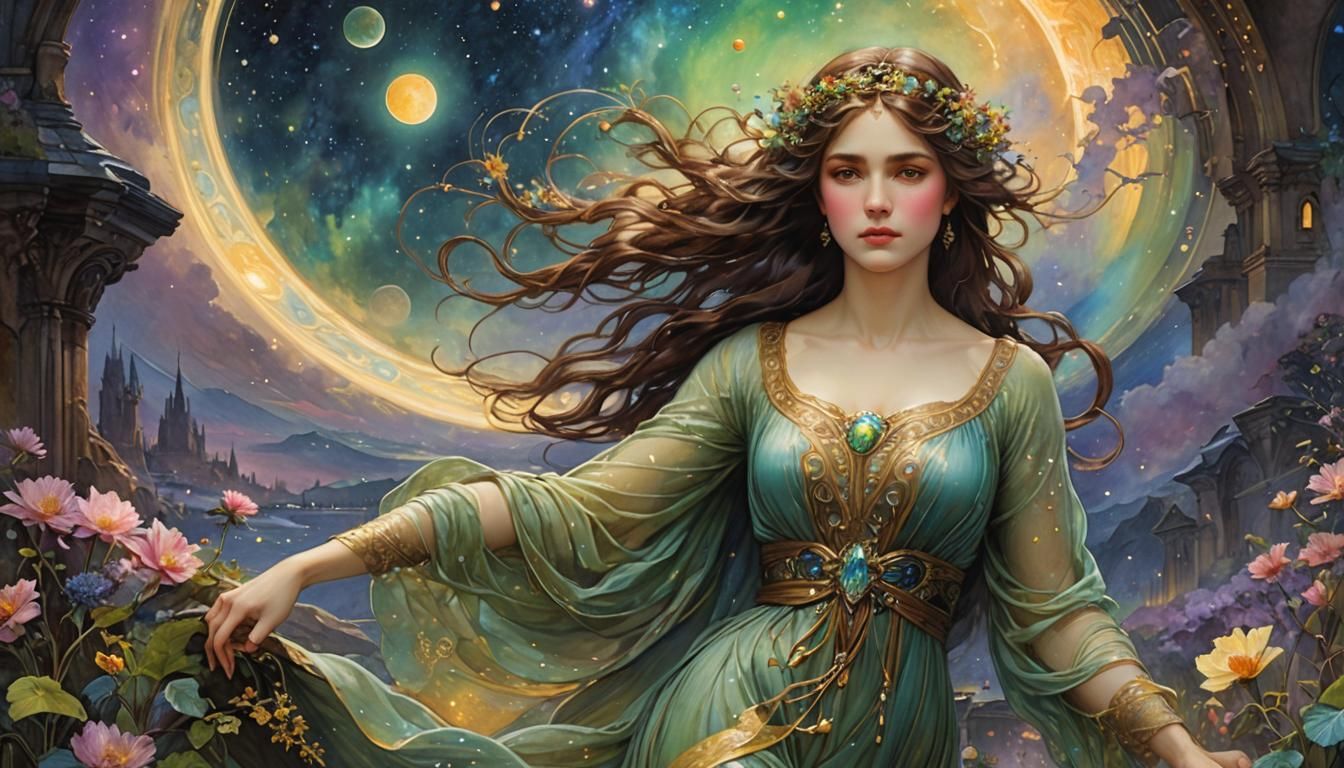 Holographic Astral Plane Landscape in Pre-Raphaelite Style