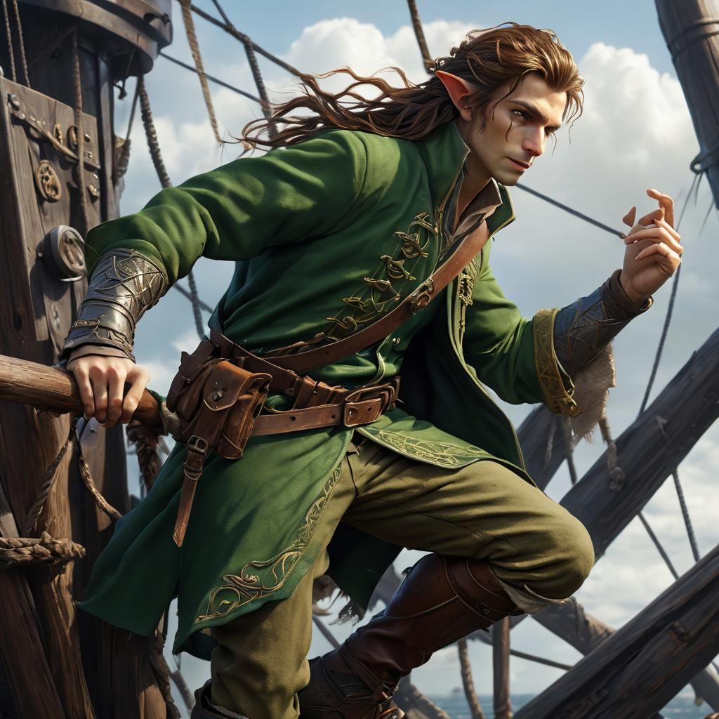 Wood Elf Druid Arriving by Airship: Fantasy Artwork