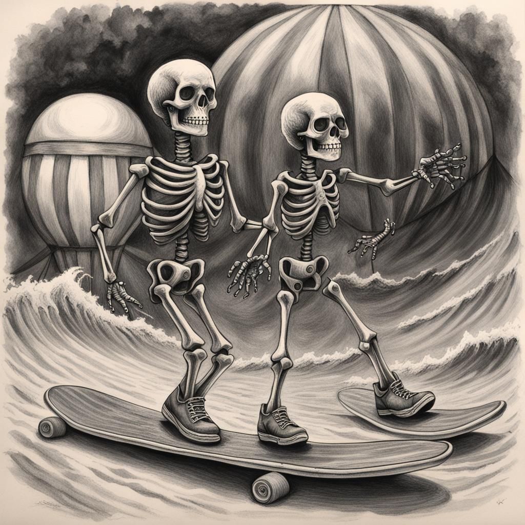 Punk Rock Skeletons Surf a Wave