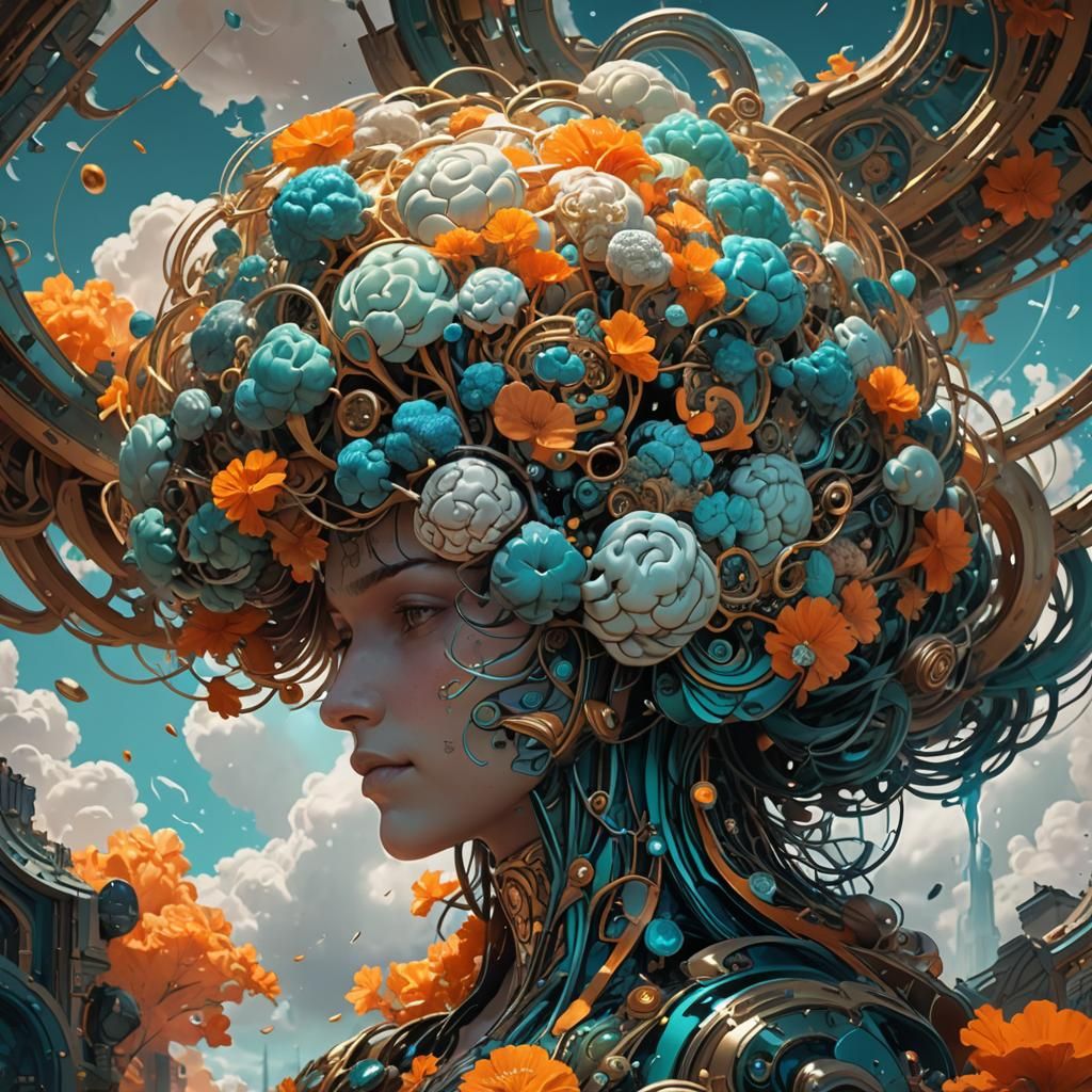 Brain Cloud Concept Art in Art Nouveau Style