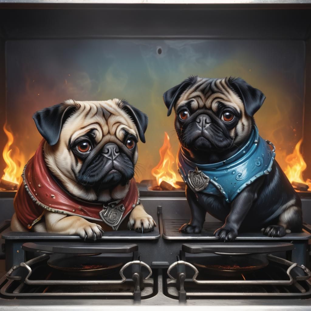 Hyperrealistic Pug Stove Splash Art