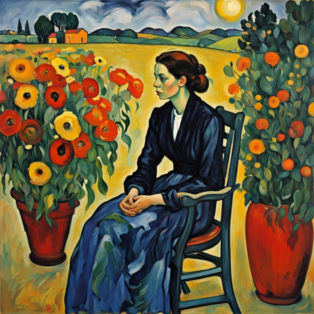 Vibrant Expressionist Woman Surrounded by Cosmic Beauty