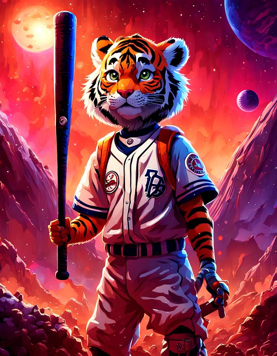 Tiger Alien Kid in Intergalactic Baseball Game
