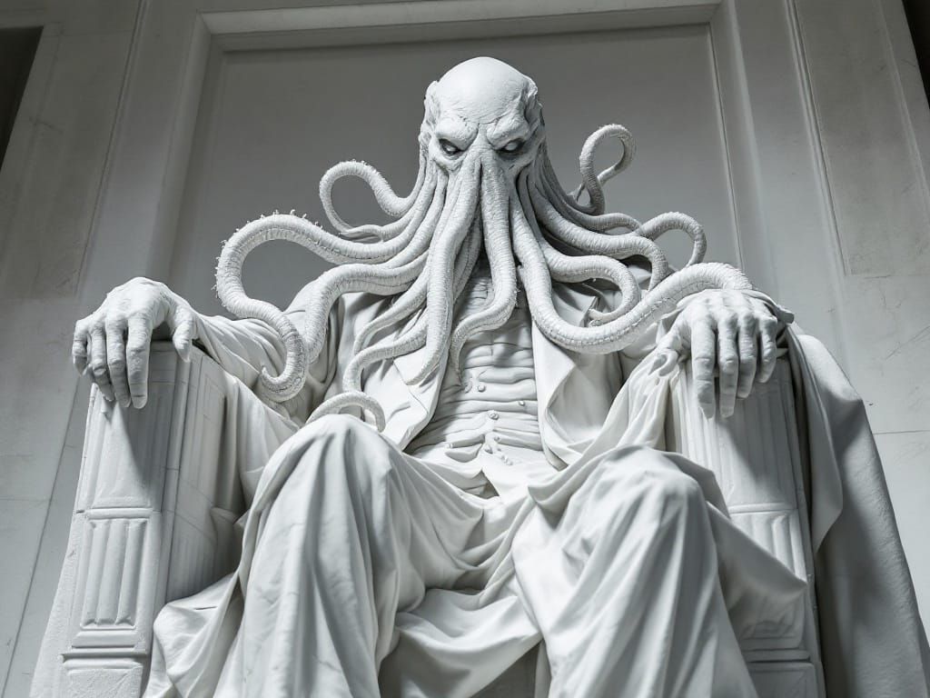 Cthulhu Reimagined in Marble: A Solitary Figure in Eerie Rep...