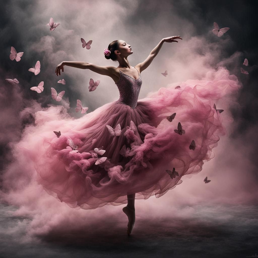 Ballet Dancer in Pink Smoke Dress