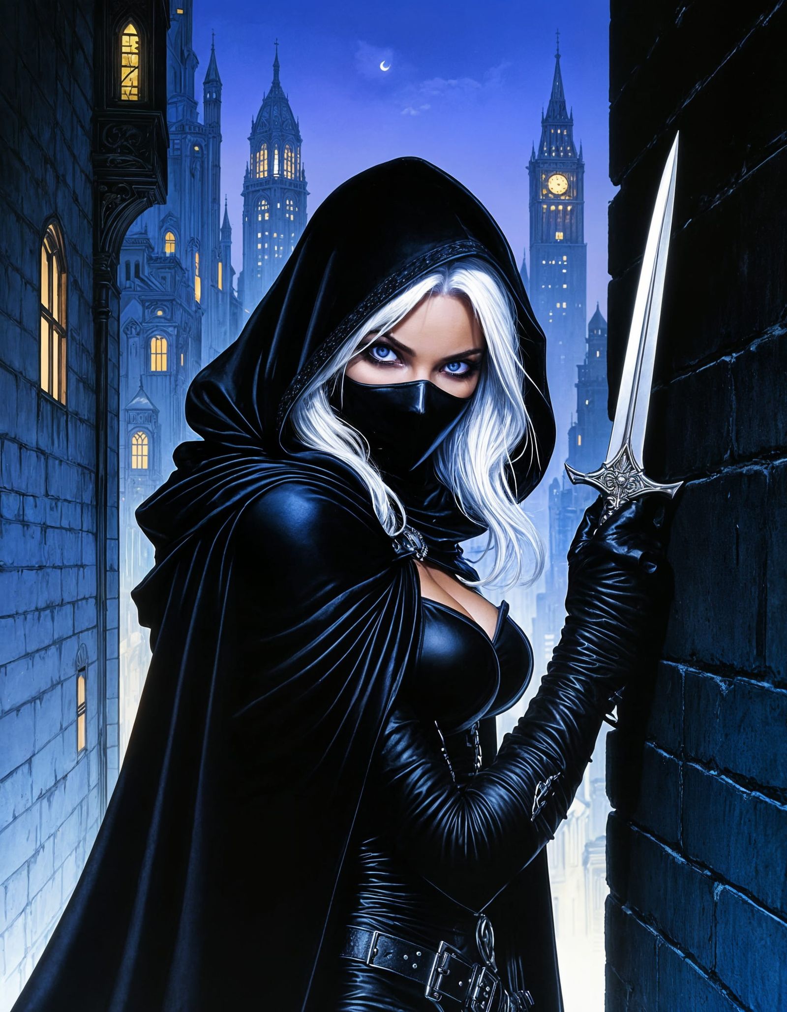 Female Rogue in Alleyway, Pen and Ink Style