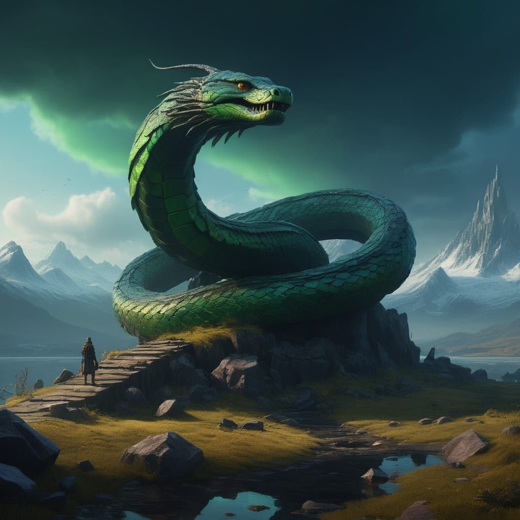 Mystical Crystal Serpent in Dark Green Atmosphere