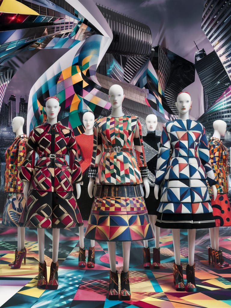 Geometric Fashion Figures in Urban Landscape
