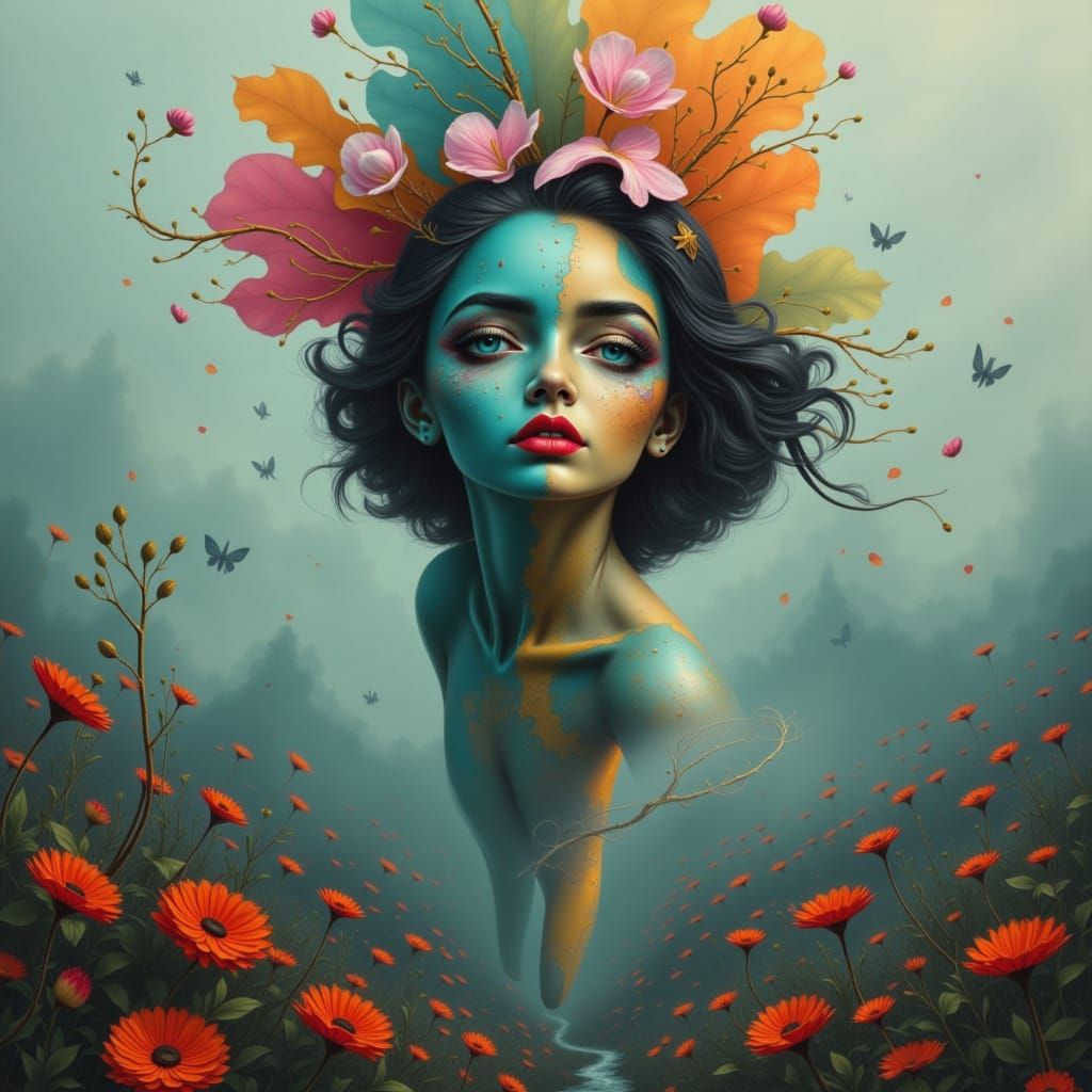 Androgynous Figure in Misty Dreamscape