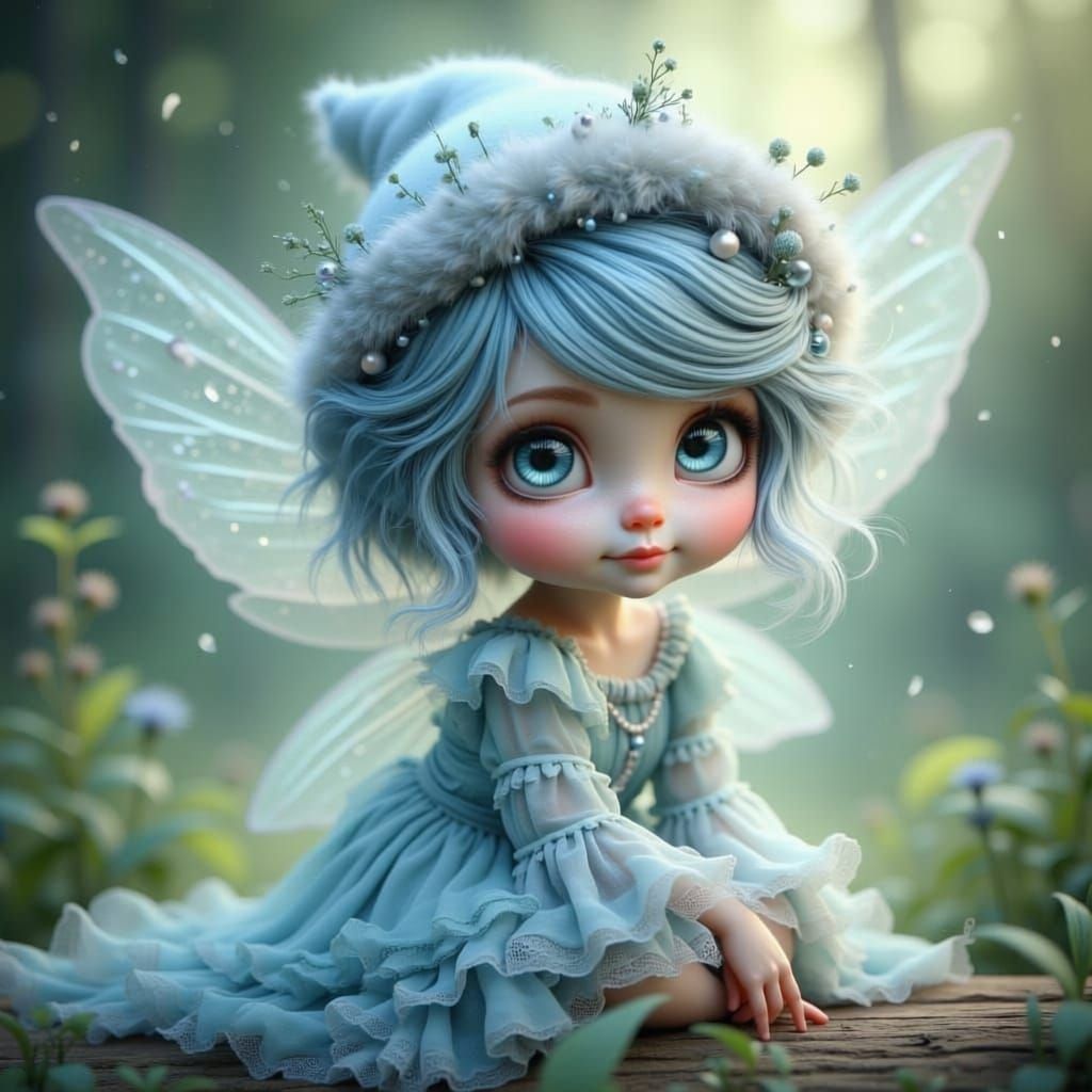 Adorable Toddler Fairy in Blue Dress with Embellished Hat