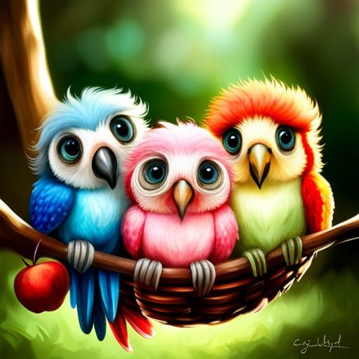 Chibi Parrot Chicks Portrait in Detailed Digital Art