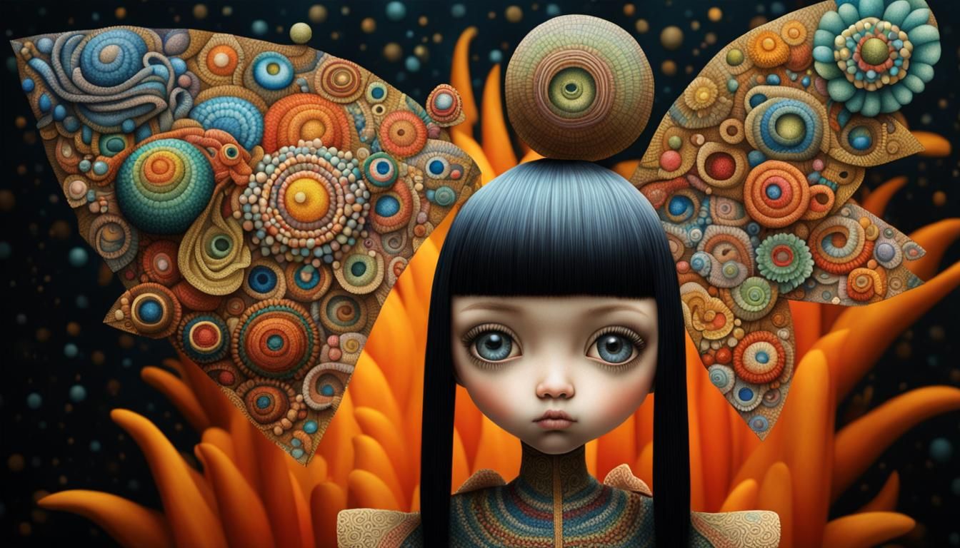 Underwater Girl with Geometric Patterns Drawing