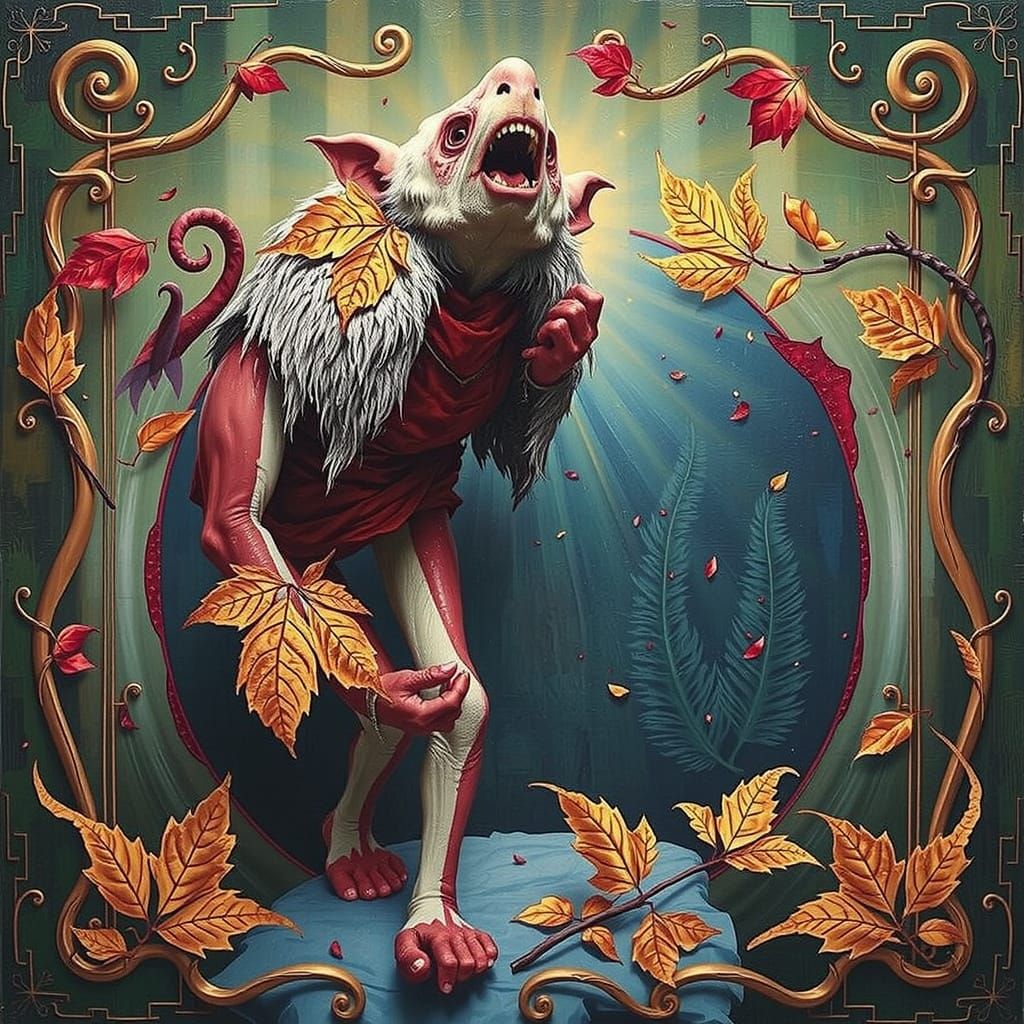 Vibrant Landscape with Golden Leaves and Pink Skin Tones