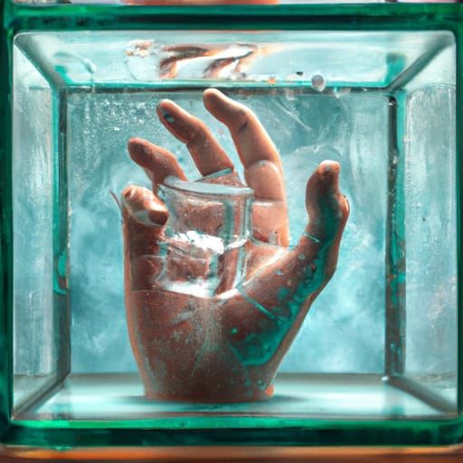Six-Fingered Hand Trapped in Glass Cube