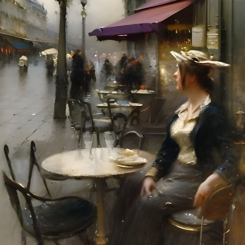 Parisian Cafe Painting in Daeni and Arntzenius Style