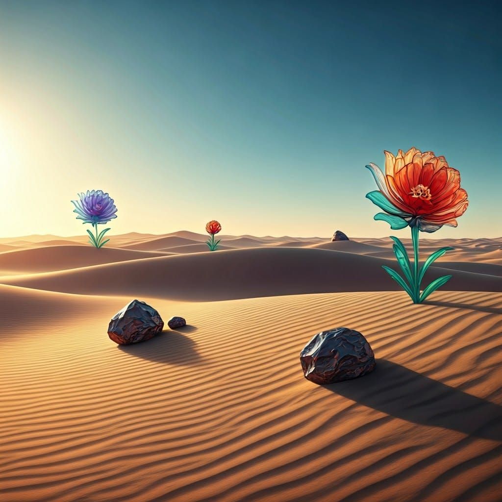 Dreamlike Desert Landscape with Iridescent Sand