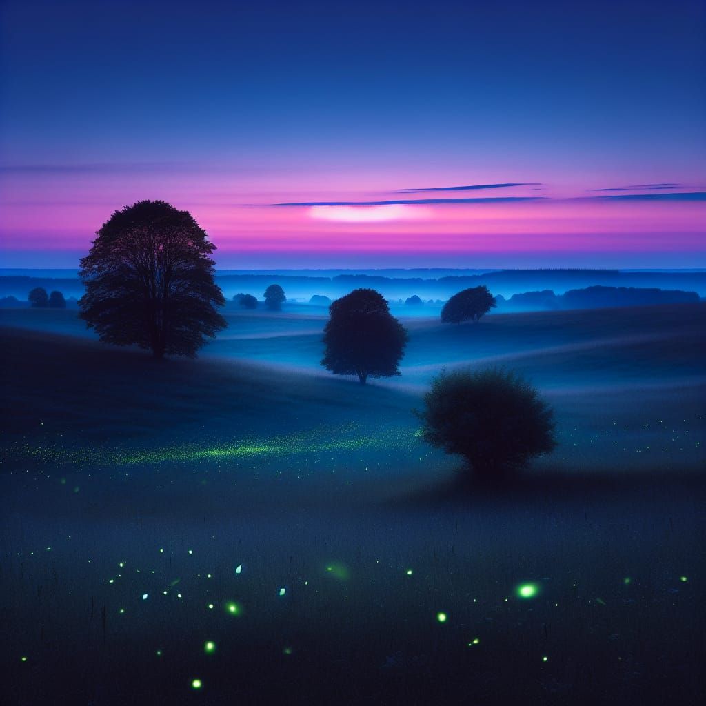 Fireflies Light Up a Twilight Pasture