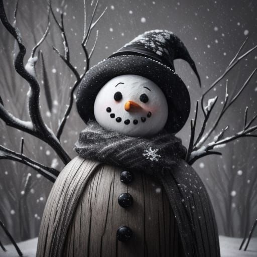 Eerie Snowman Sketch in Tim Burton Style