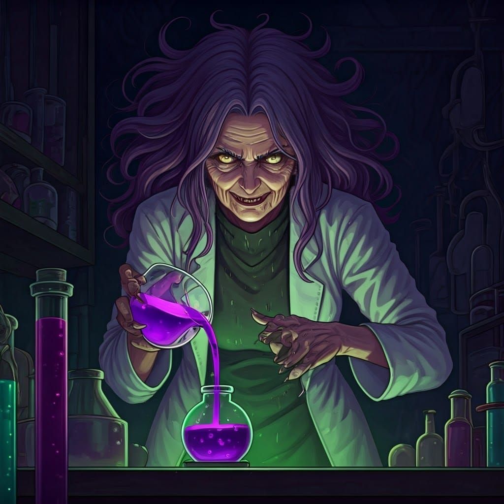 Creepy Mad Scientist in Dark Lab, Anime Style