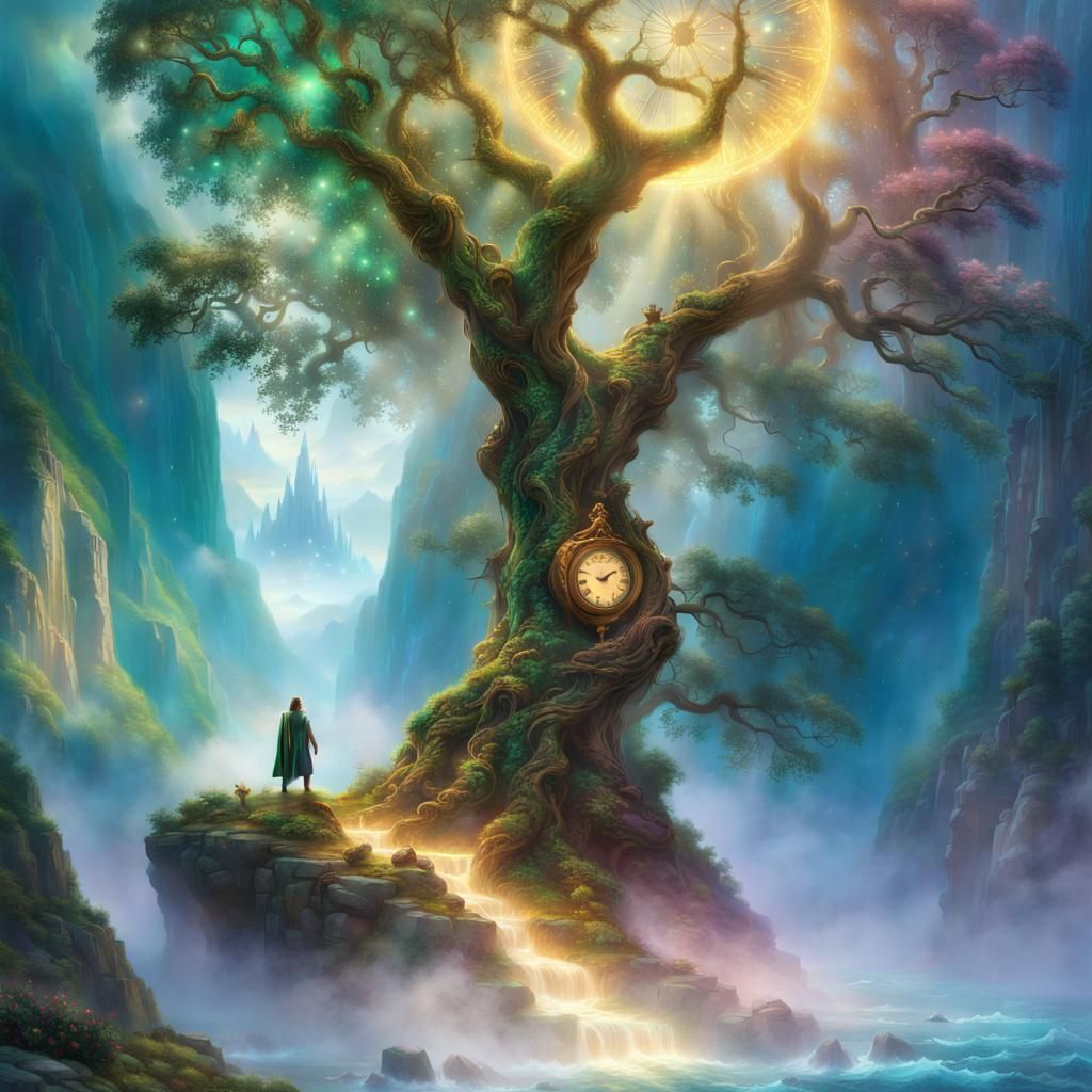 Glowing Tree of Time: Ethereal Fantasy Digital Painting