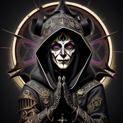 Surreal Steampunk Cult Ritual in Stone Temple