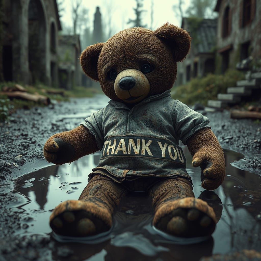 Post-Apocalyptic Teddy Bear Lost in Ruins
