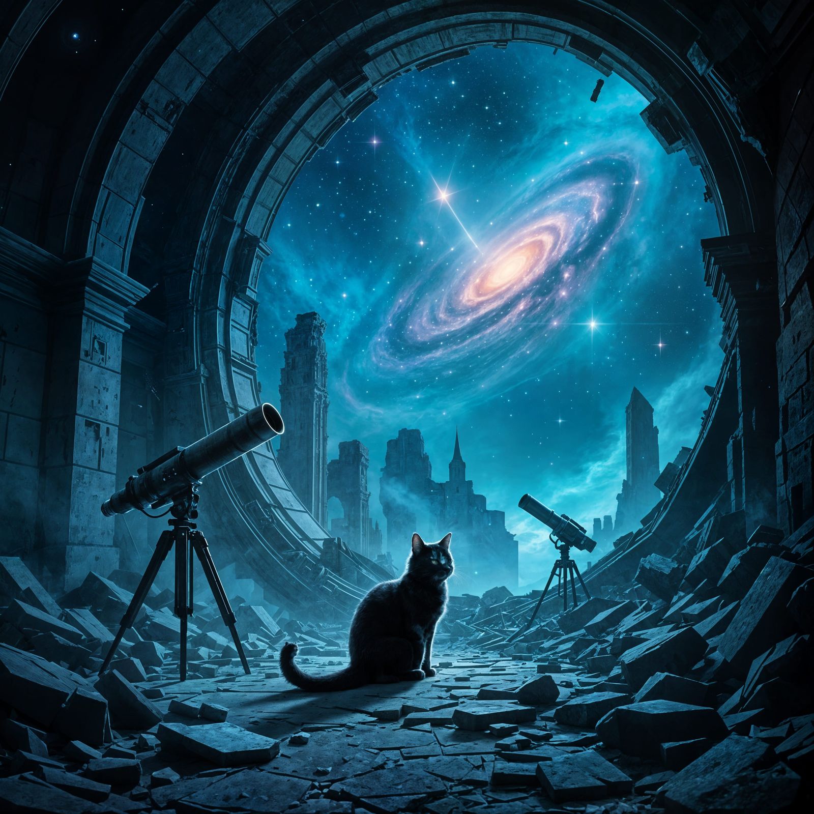 Spectral Cat in Cosmic Observatory Ruins