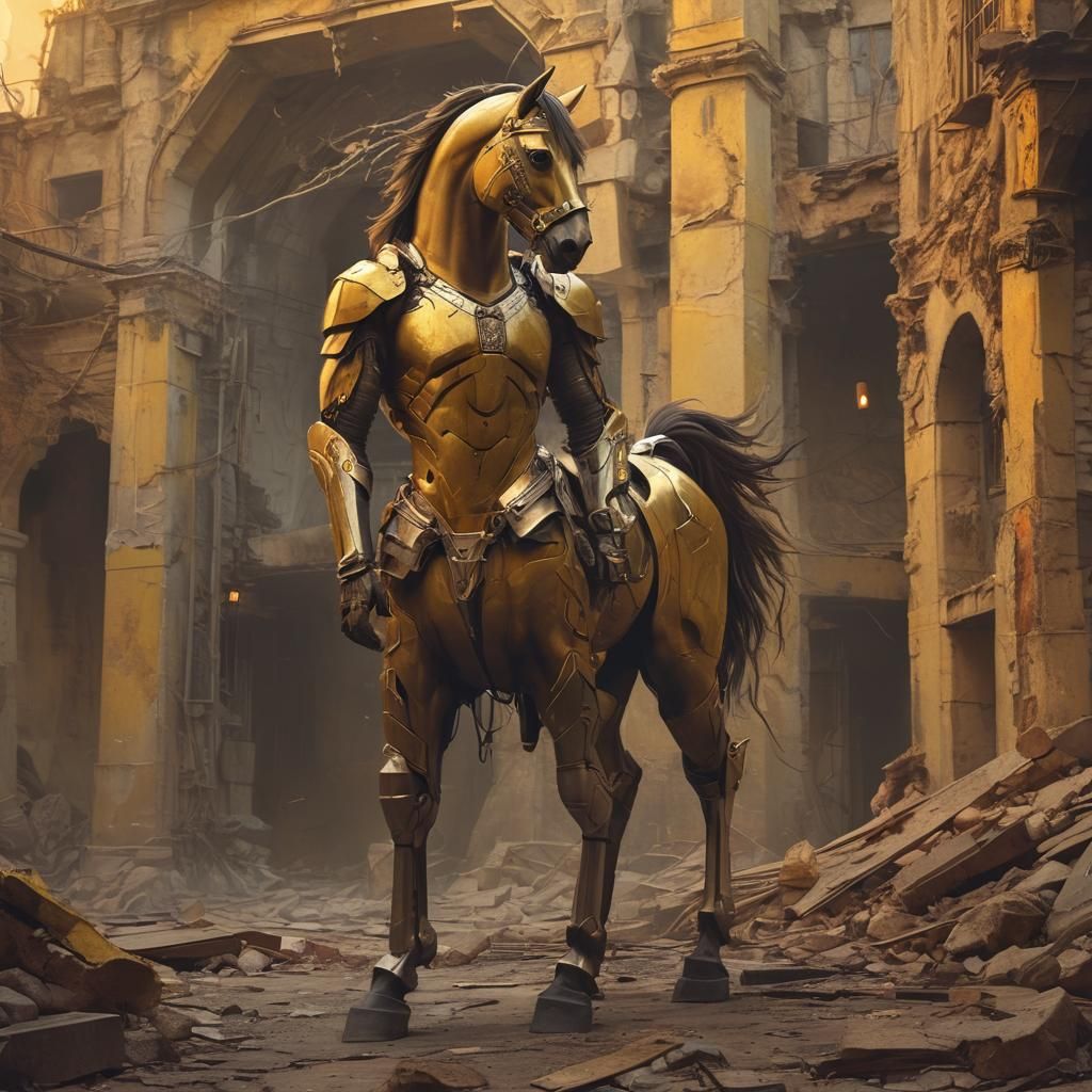 Centaur portrait. A man with the upper body of a warrior and...