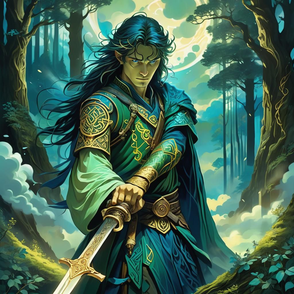 Odin Writes Runes: High Fantasy Digital Art