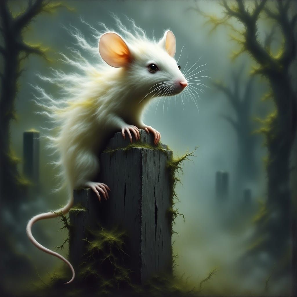 Ethereal Mouse on Fence Post in Spiritual Style