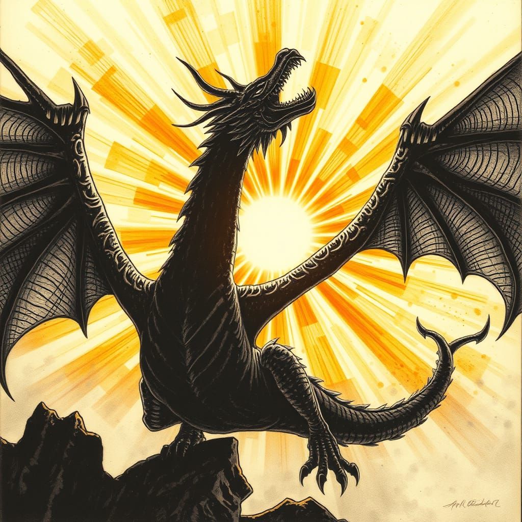Majestic Dragon in Charcoal Drawing Style