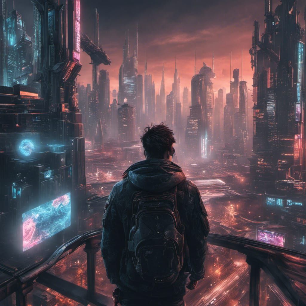 Self-Awareness in Cyberpunk Hyperrealistic Concept Art