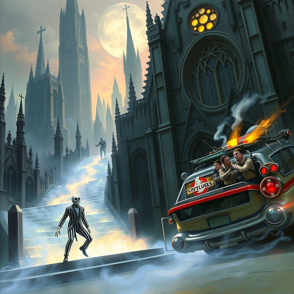 Surreal Dream Cityscape with Bio-Exorcist Beetlejuice and Gh...