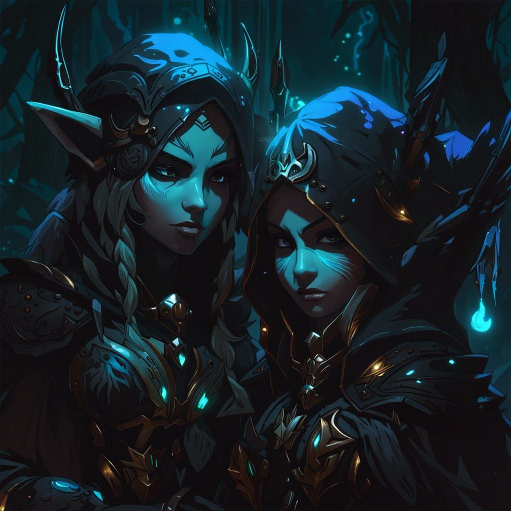 Sylvanas Windrunner in Bioluminescent Shadowland, Digital Ar...