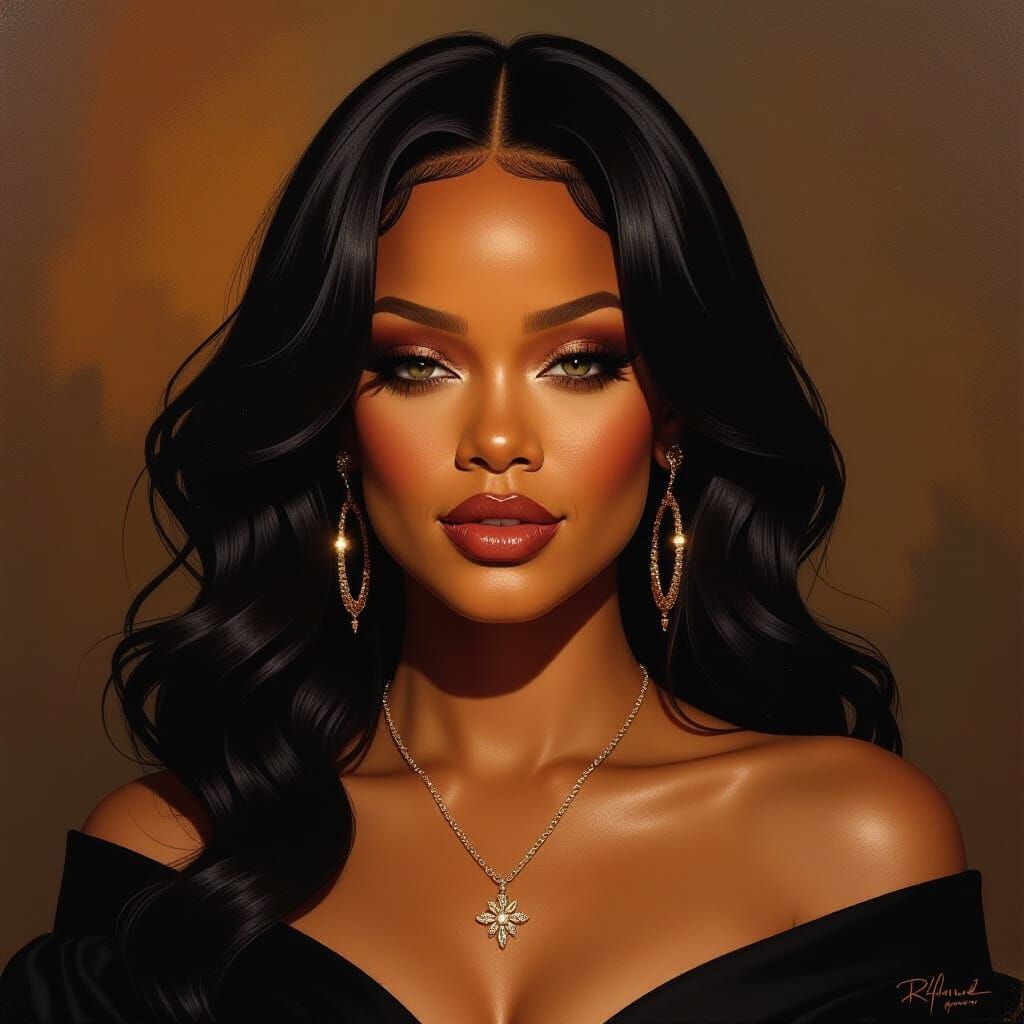Regal Portrait of Rihanna in Dramatic Chiaroscuro