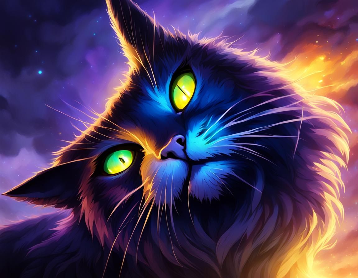 Menacing Cat Portrait in Dark Fantasy Style