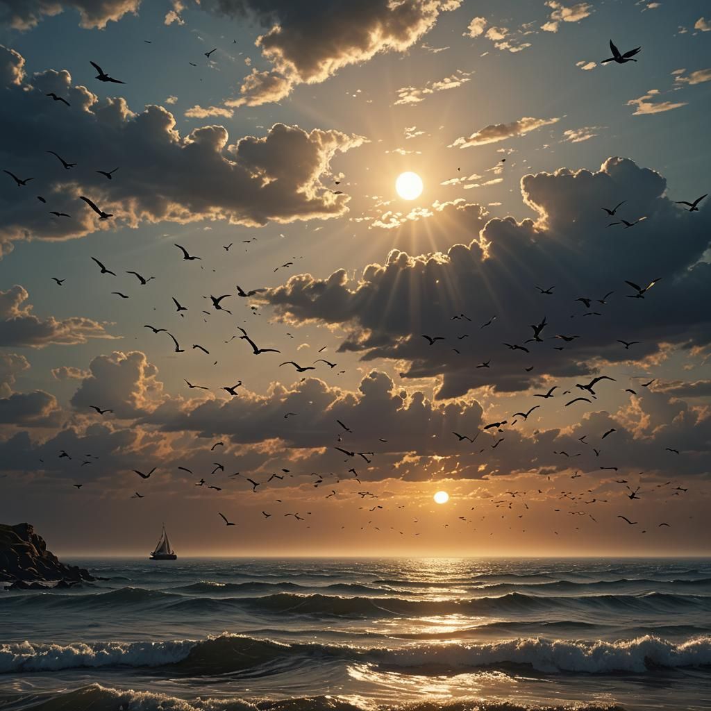 Golden Horizon Fantasy Landscape at Dawn