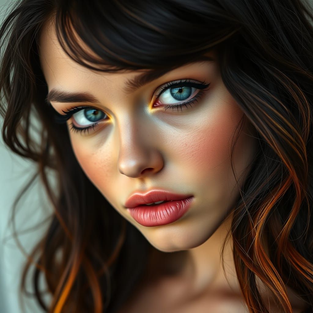 Realistic Portrait of a Stunning Woman with Wavy Hair